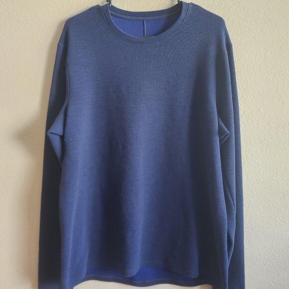 Lululemon Sweater Mens Large Blue Waffle Knit Crewneck Pullover Athletic Logo - Picture 1 of 6